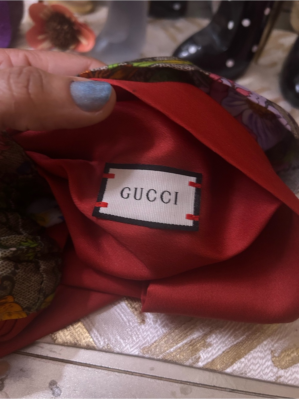 Gucci Floral Twist Headband in Gray with Multicolor Accents - Picture 13 of 14
